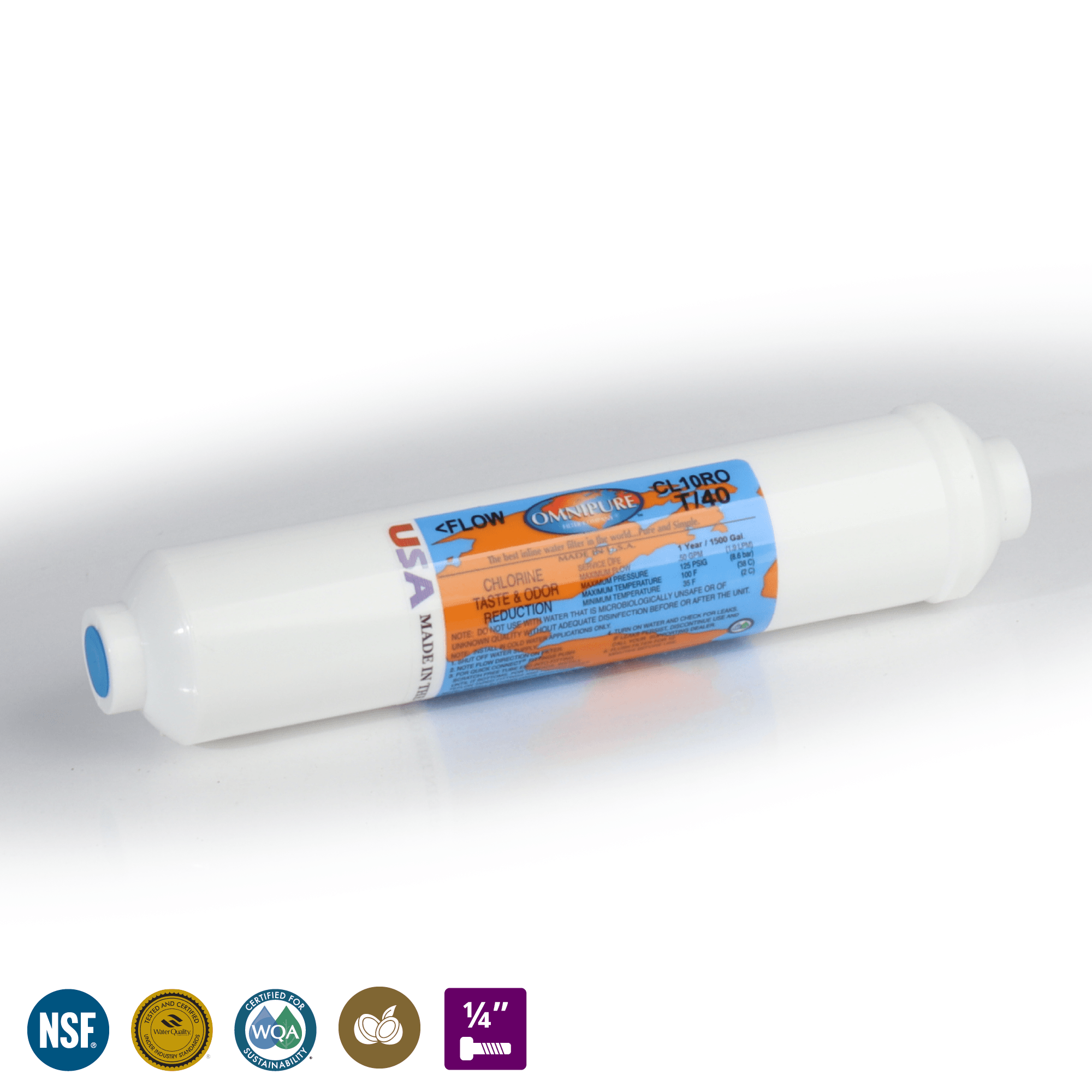 מסנן קו פחם קוקוס Omnipure CL10RO-T40 • בר מים | מתקני מים | אוסמוזה ...